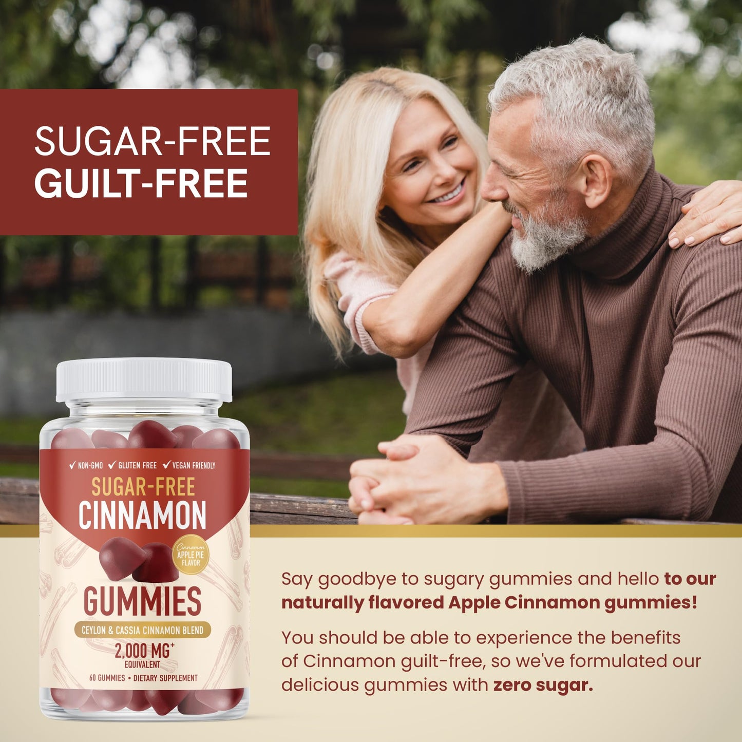 Sugar-Free Cinnamon Gummies 2000MG – Ceylon & Cassia Cinnamon Complex | Vegan, Gluten-Free | 60 Gummies