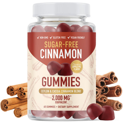 Sugar-Free Cinnamon Gummies 2000MG – Ceylon & Cassia Cinnamon Complex | Vegan, Gluten-Free | 60 Gummies