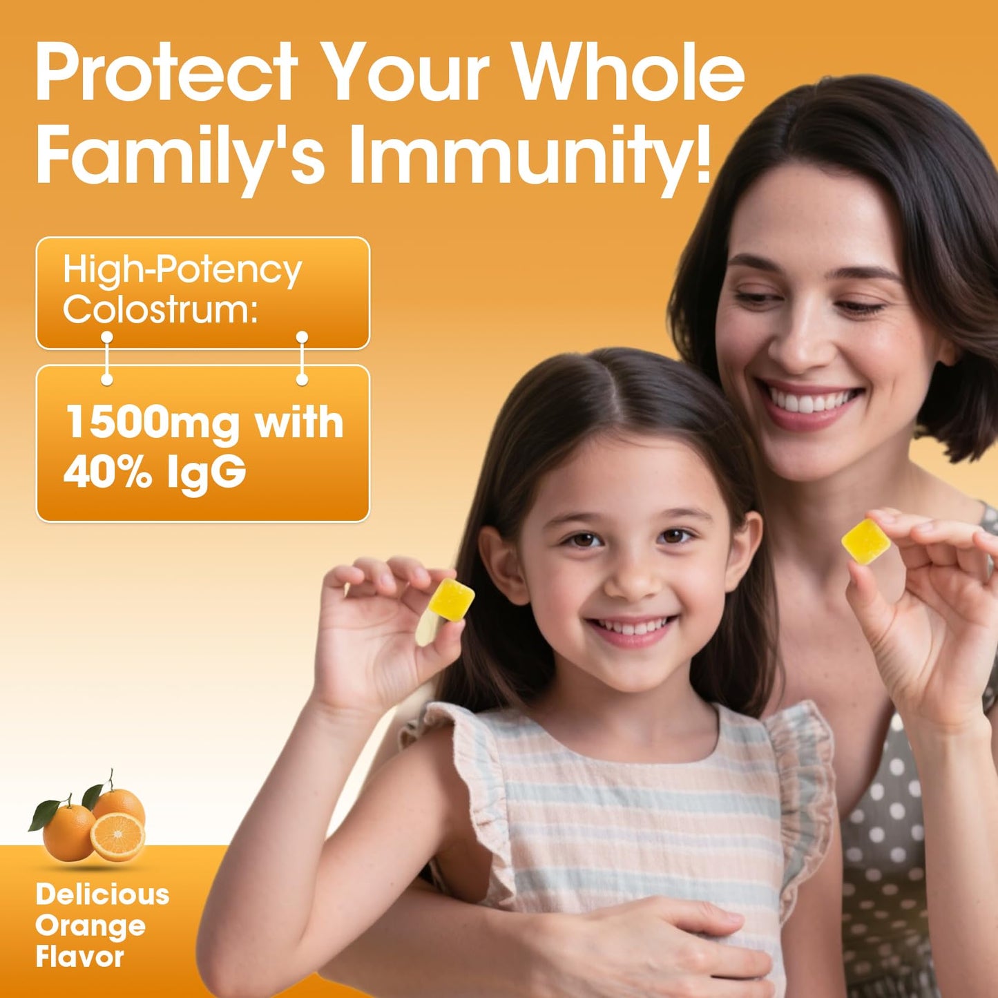 Sugar-Free Colostrum Gummies – Grass-Fed, 40% IgG, Orange, 60 Gummies