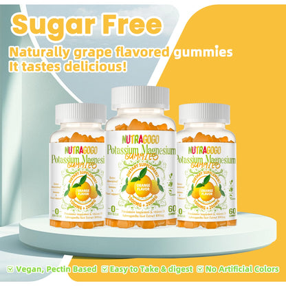Potassium Magnesium Gummies with Ashwagandha – High Absorption Magnesium Glycinate, B6, D3, Potassium Citrate (Sugar-Free) 60 Gummies