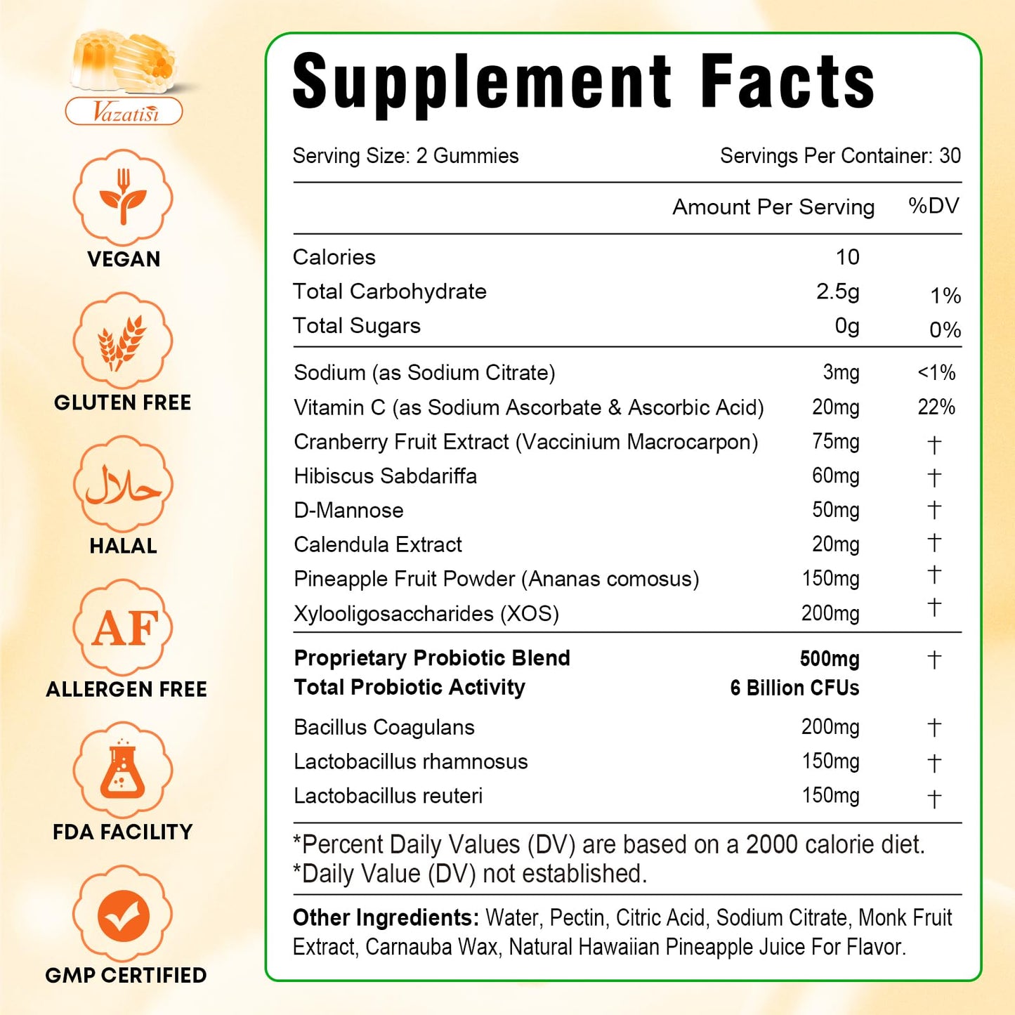 Sugar Free Feminine Balance Gummies for Women – Pineapple Flavor, pH Balance & Flora Support – Vegetarian Friendly – 60 Count
