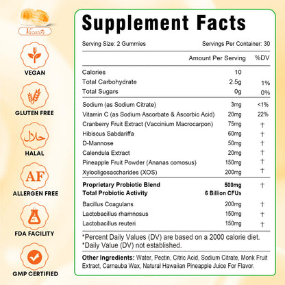 Sugar Free Feminine Balance Gummies for Women – Pineapple Flavor, pH Balance & Flora Support – Vegetarian Friendly – 60 Count