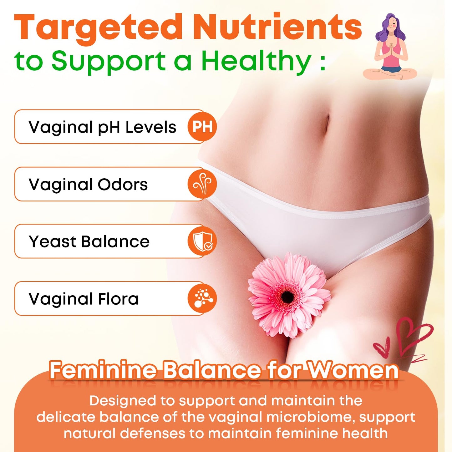 Sugar Free Feminine Balance Gummies for Women – Pineapple Flavor, pH Balance & Flora Support – Vegetarian Friendly – 60 Count