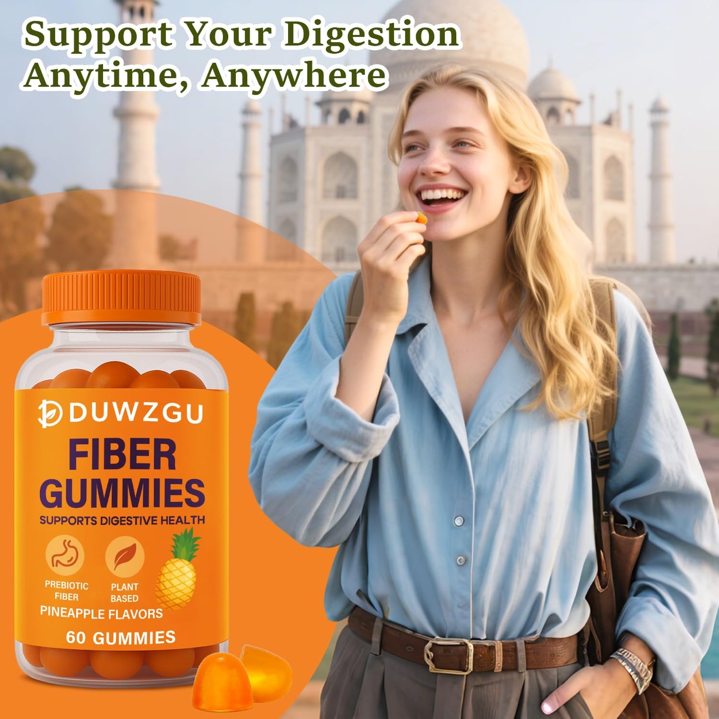 Sugar Free Fiber Gummies – 4g Fiber per Serving | Vegan & Gluten-Free | 60 Count