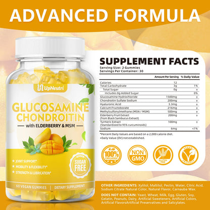 Sugar Free Glucosamine Chondroitin Gummies – Extra Strength 1500mg | Joint Support for Men & Women