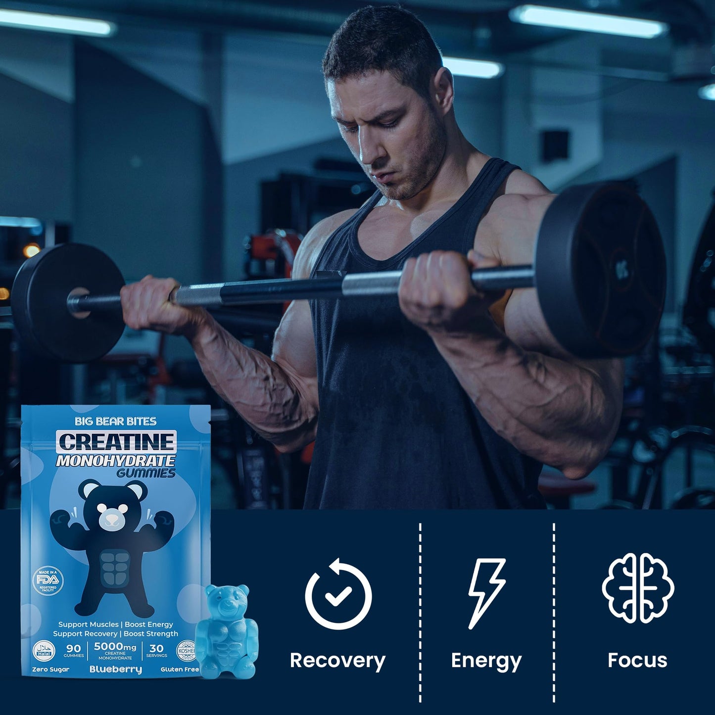 Creatine Monohydrate Gummies – 5000mg Daily Dose | 90 Gummies | Blueberry