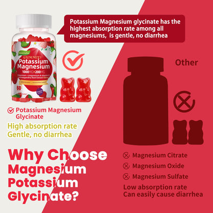 Potassium Magnesium Gummies with Magnesium Glycinate, B6, D3 - 120 Strawberry Gummies