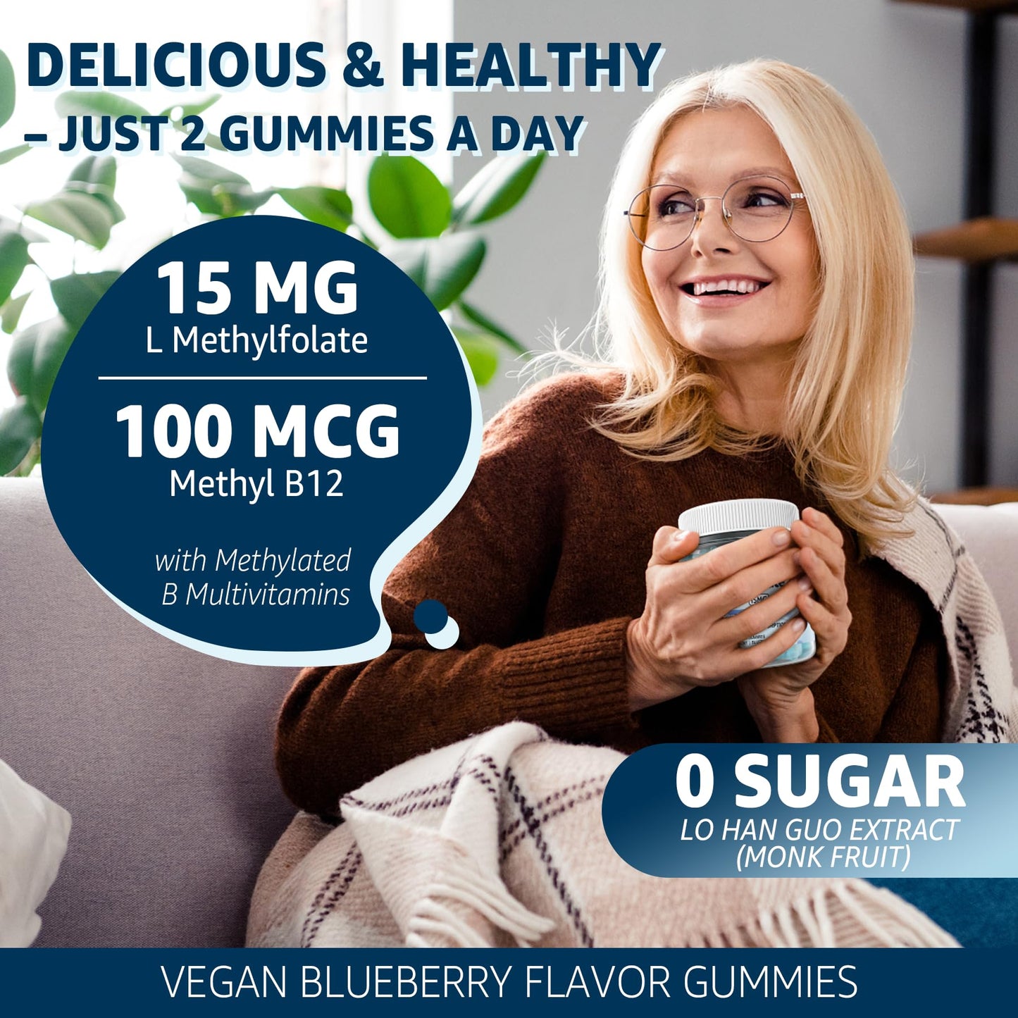 L-MethylFolate 15mg & Methyl B12 Gummies - Active 5-MTHF, Vegan, 60 Count