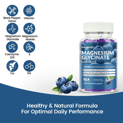 Magnesium Glycinate Gummies 1000mg — Sugar Free Potassium Magnesium Chewables (90 Gummies) with L-Threonate