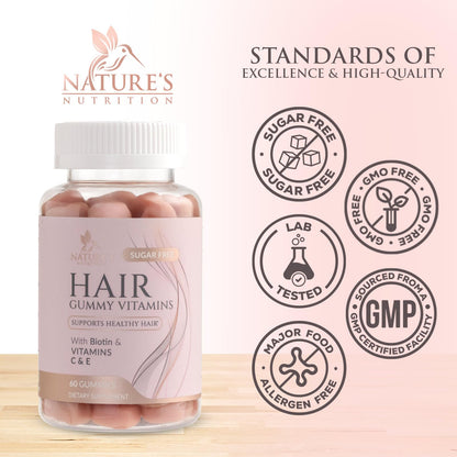 Sugar Free Hair Vitamins Gummies with Biotin 5000 mcg – Supports Hair Growth