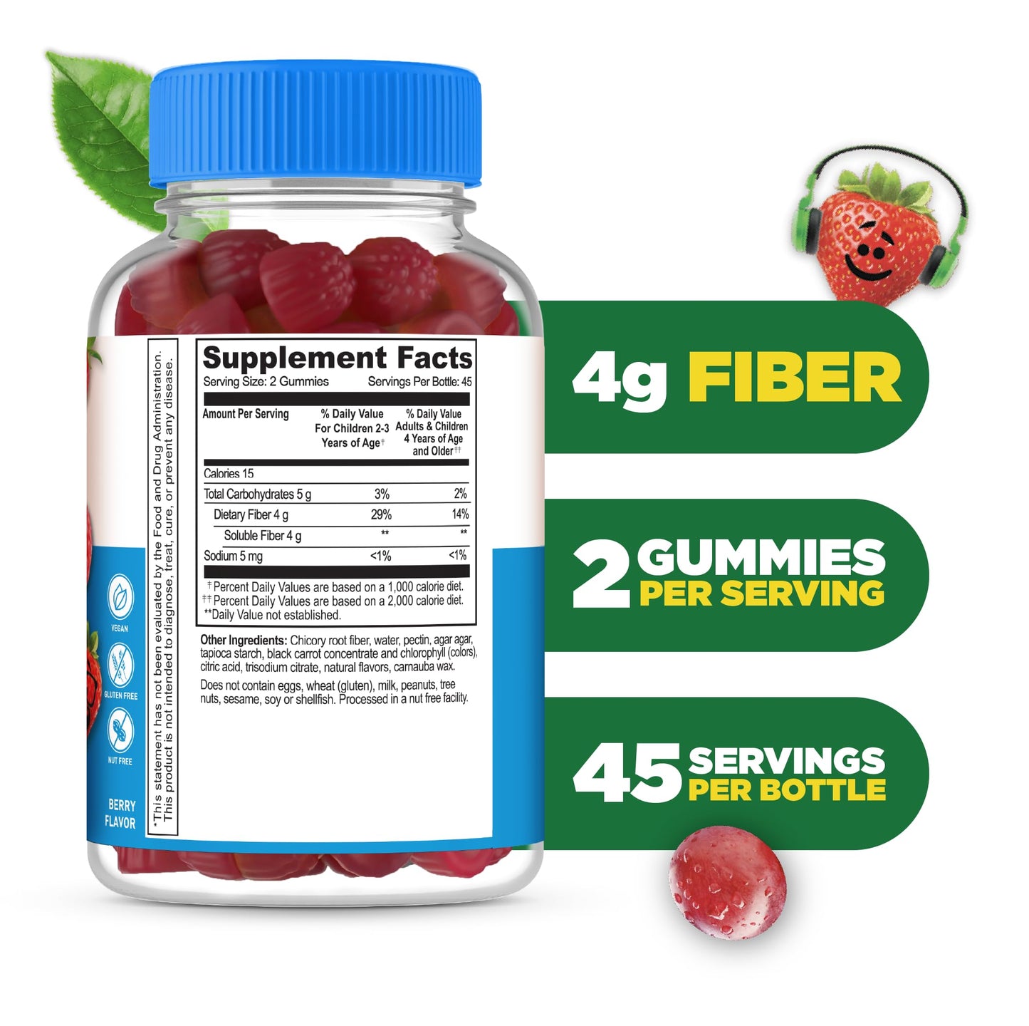 Lifeable Sugar Free Prebiotic Kids Fiber Gummies – 4g Fiber, Vegetarian, Digestive Health | 90 Probiotics Gummies