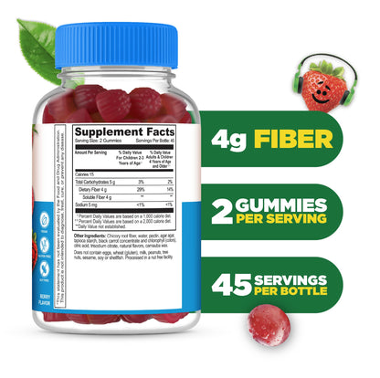 Lifeable Sugar Free Prebiotic Kids Fiber Gummies – 4g Fiber, Vegetarian, Digestive Health | 90 Probiotics Gummies