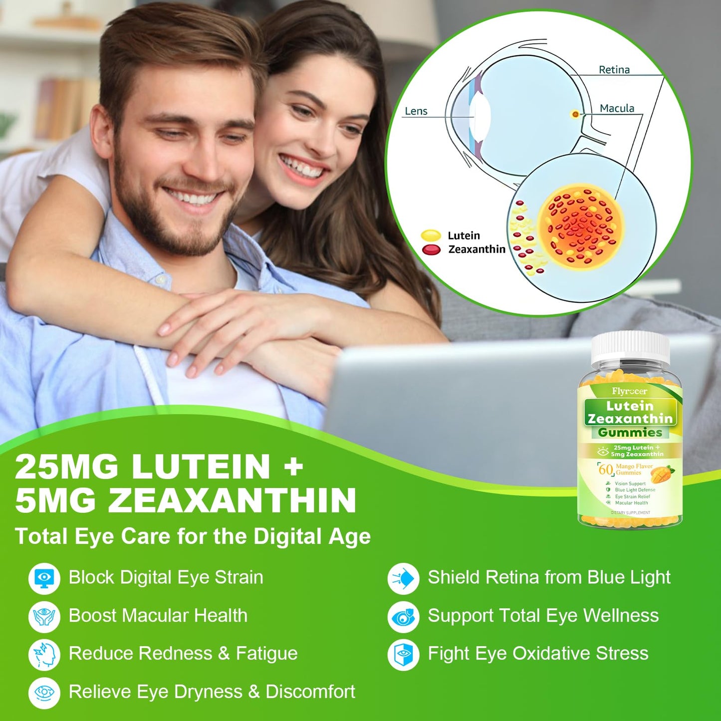 Sugar Free Lutein Gummies 25mg – Eye Health, 60 Count (Vegan)