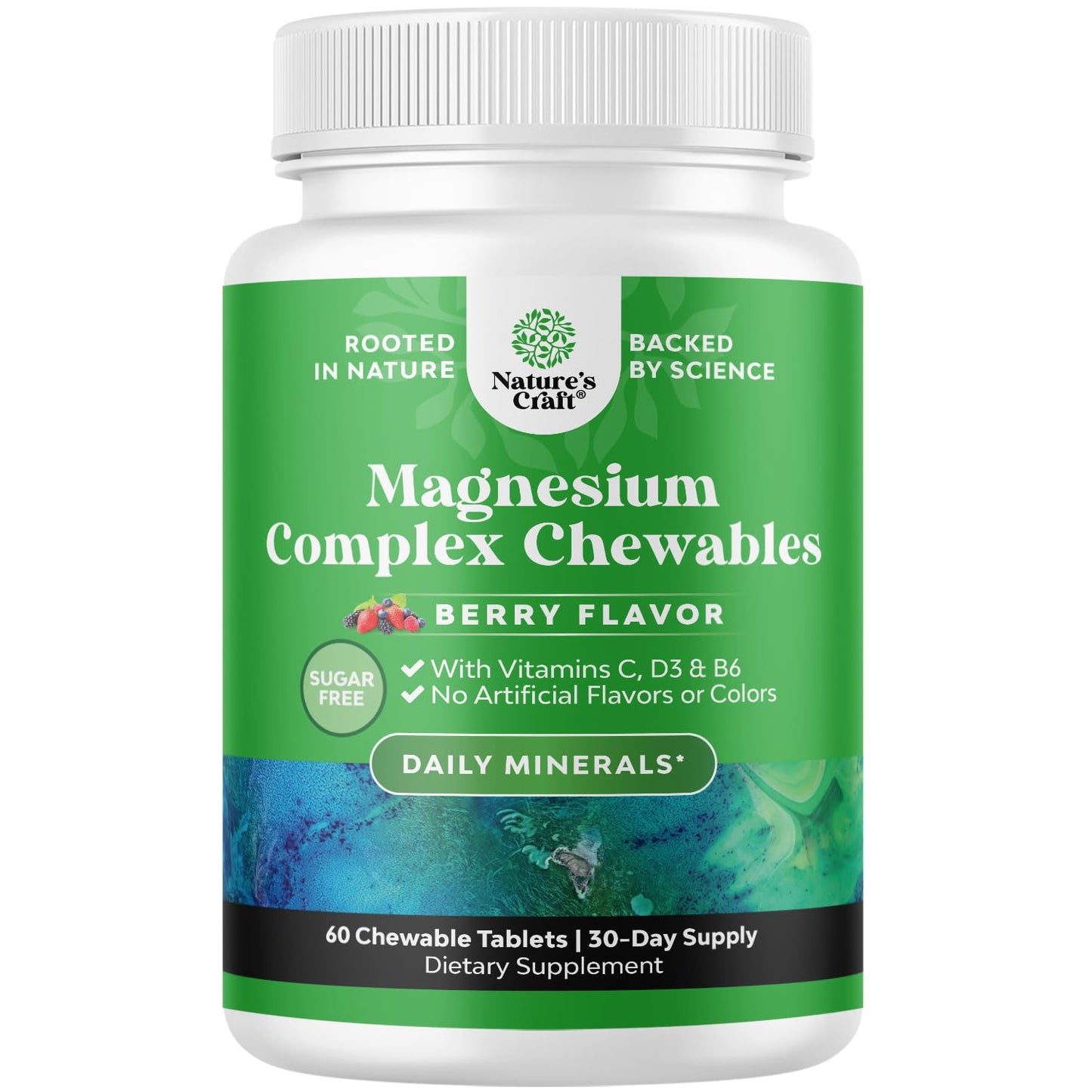 Sugar Free Magnesium Glycinate Chewable – 200mg | Taurate & Citrate Complex + D3 B6 C (30 Day) | Vegetarian