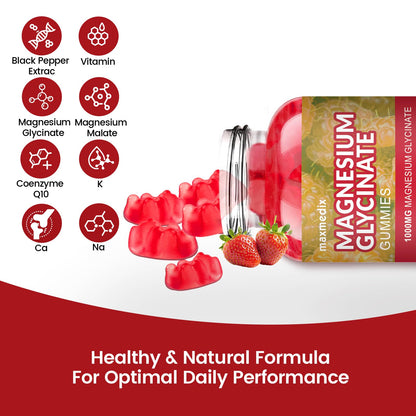 Magnesium Glycinate Gummies 1000mg – Sugar Free Sleep Support | 90 Strawberry Gummies