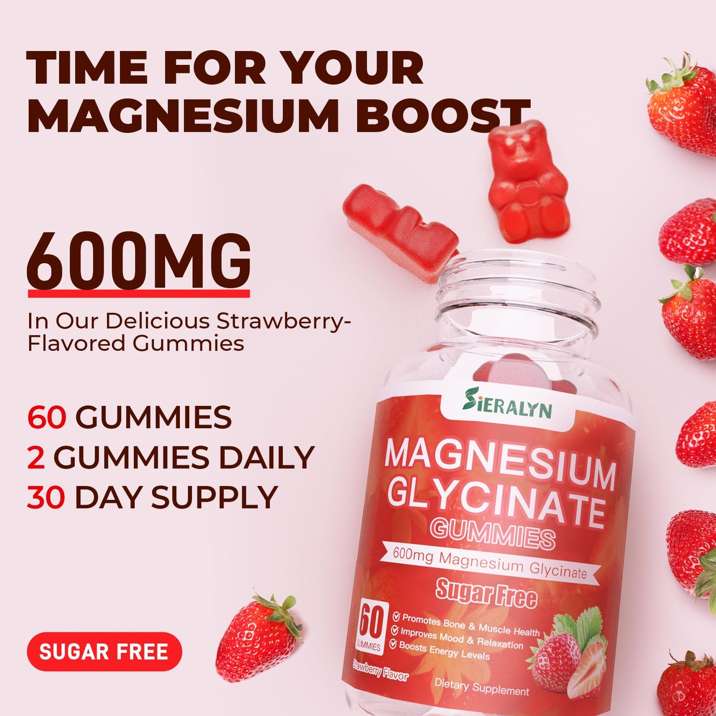 Magnesium Glycinate Gummies 600mg – Sugar Free, High Absorption