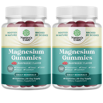 Sugar Free Magnesium Gummies for Adults - Vegan Citrate, 180mg Elemental | Berry Flavor | Non-GMO, Halal, Gluten Free (2 Months)