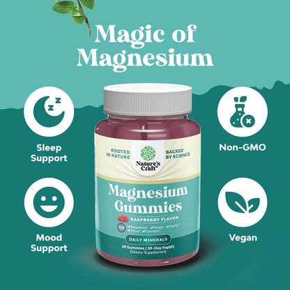 Sugar Free Magnesium Gummies for Adults - Vegan Citrate, 180mg Elemental | Berry Flavor | Non-GMO, Halal, Gluten Free (2 Months)