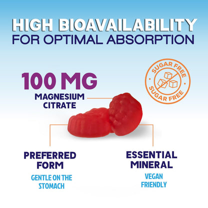 Magnesium Citrate Gummies Sugar-Free – High Absorption, 60 Gummies | Sleep, Heart & Bones Support