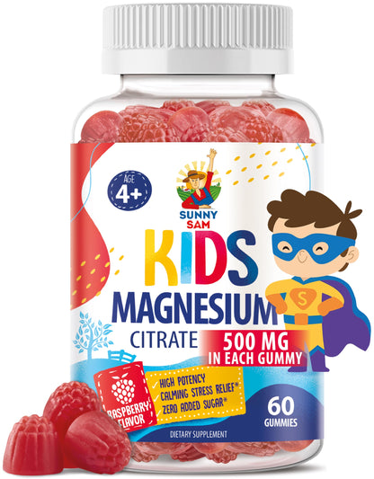 Sugar-Free Magnesium Gummies for Kids & Teens – 500mg Calm Magnesium Citrate – Chewable for Sleep, Mood & Muscle Support – 60-Day Supply