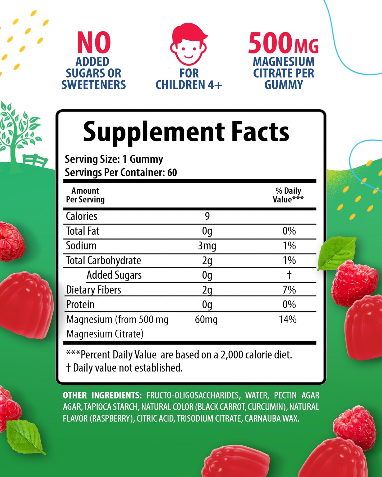 Sugar-Free Magnesium Gummies for Kids & Teens – 500mg Calm Magnesium Citrate – Chewable for Sleep, Mood & Muscle Support – 60-Day Supply