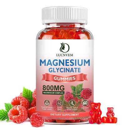 Sugar Free Magnesium Glycinate Gummies - 500mg Mg Glycinate, 60 Raspberry Gummies