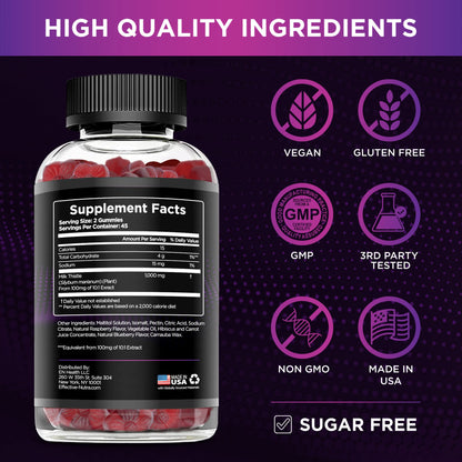 EFFECTIVE NUTRA Milk Thistle Gummies – Sugar-Free 1000mg Liver Detox | 90 Count