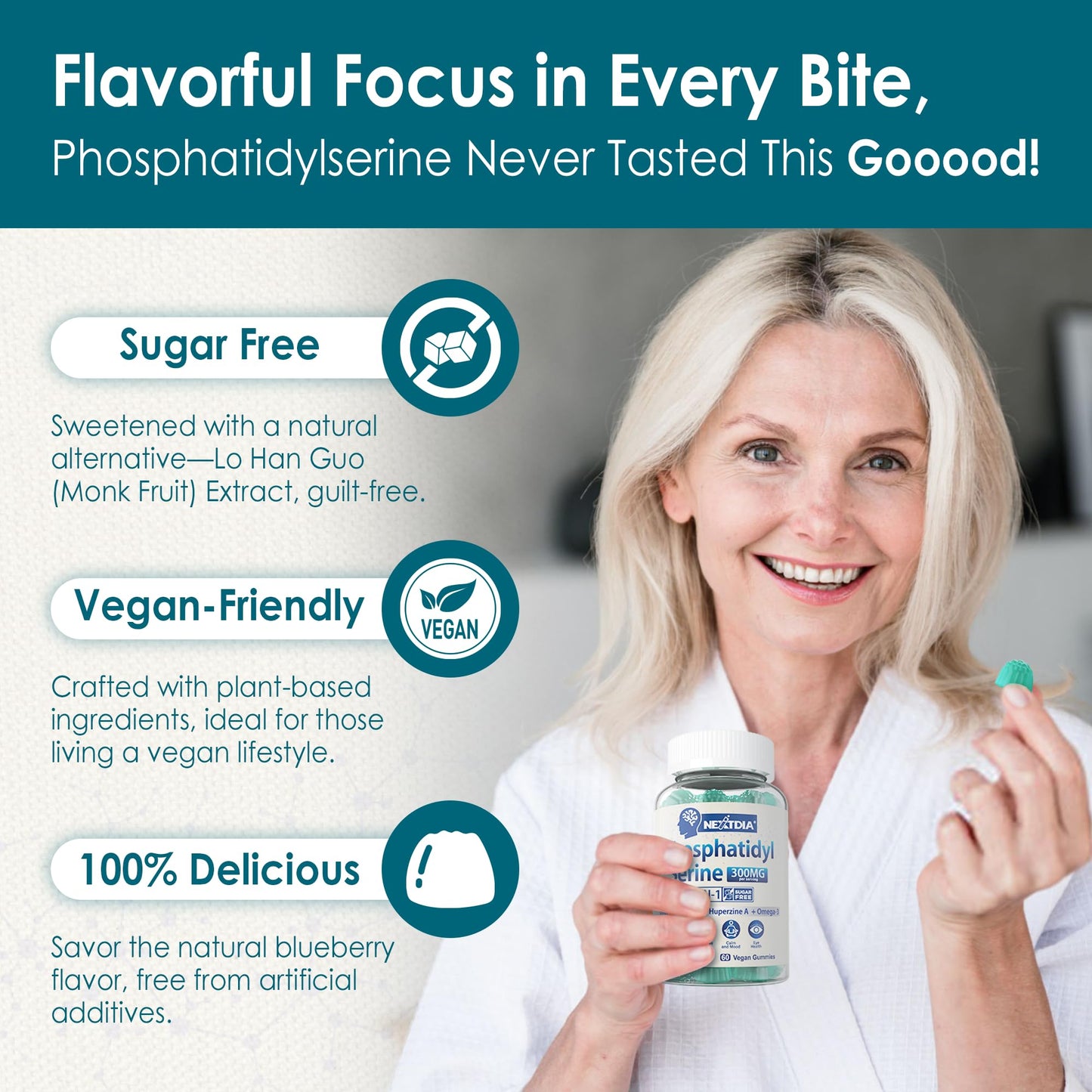 Phosphatidylserine Nootropic Brain Supplement - Focus & Energy Gummies with Bacopa Monnieri, Omega-3, Huperzine A, B12 & B6 - 2 Pack