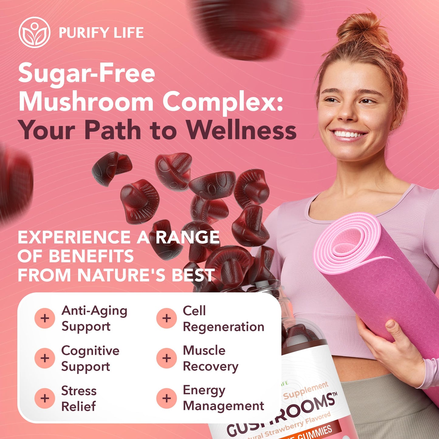 Sugar-Free Mushroom Complex Gummies – 10x Mushroom Blend (Lion's Mane, Reishi, Chaga) – No Sugar or Pills