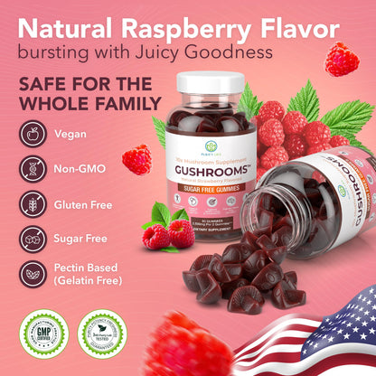 Sugar-Free Mushroom Complex Gummies – 10x Mushroom Blend (Lion's Mane, Reishi, Chaga) – No Sugar or Pills