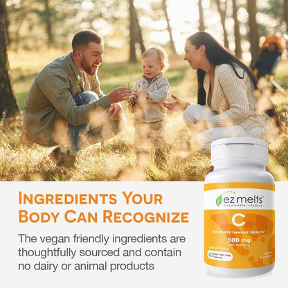 EZ Melts Vitamin C – 60 Dissolvable Tablets (Orange Citrus) | Immune Support, Antioxidant, Non-GMO, Sugar-Free