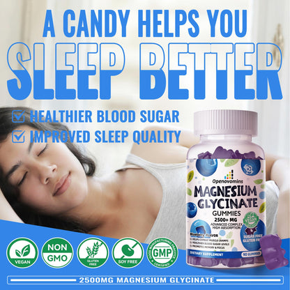 Magnesium Glycinate Gummies 2500mg - Sugar Free Calm Mood & Sleep Support (90 Blueberry)