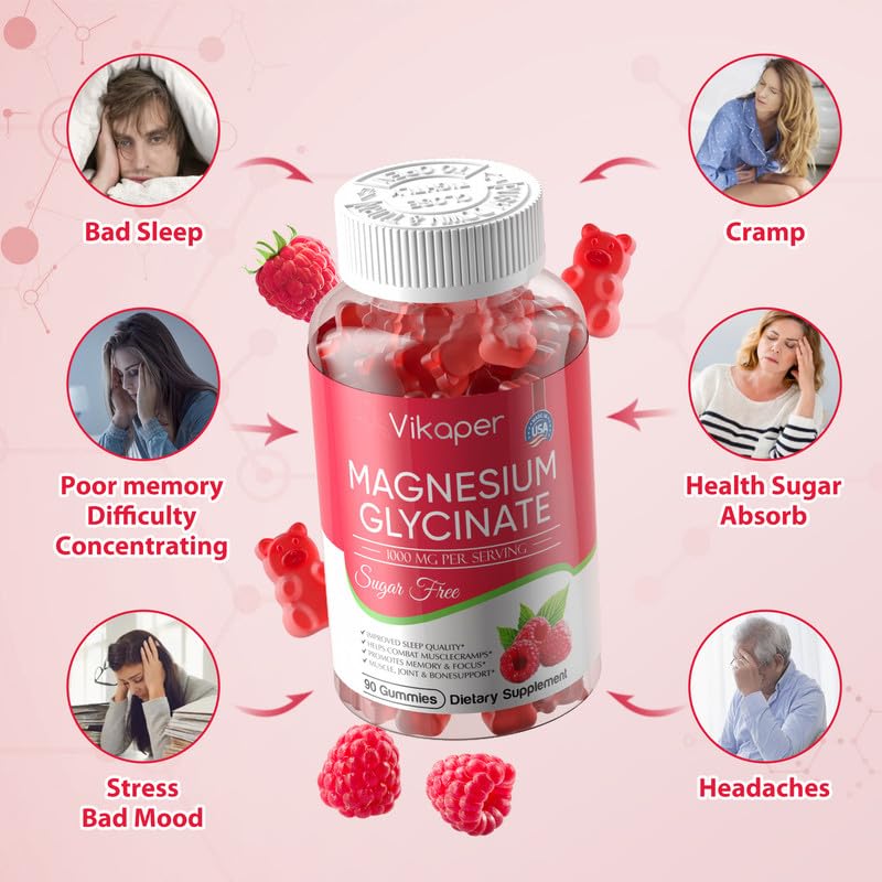 Magnesium Glycinate Gummies Sugar Free – Sleep & Muscle Support (180 Raspberry)
