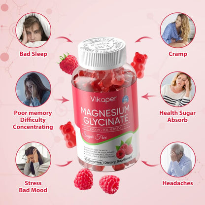 Magnesium Glycinate Gummies Sugar Free – Sleep & Muscle Support (180 Raspberry)