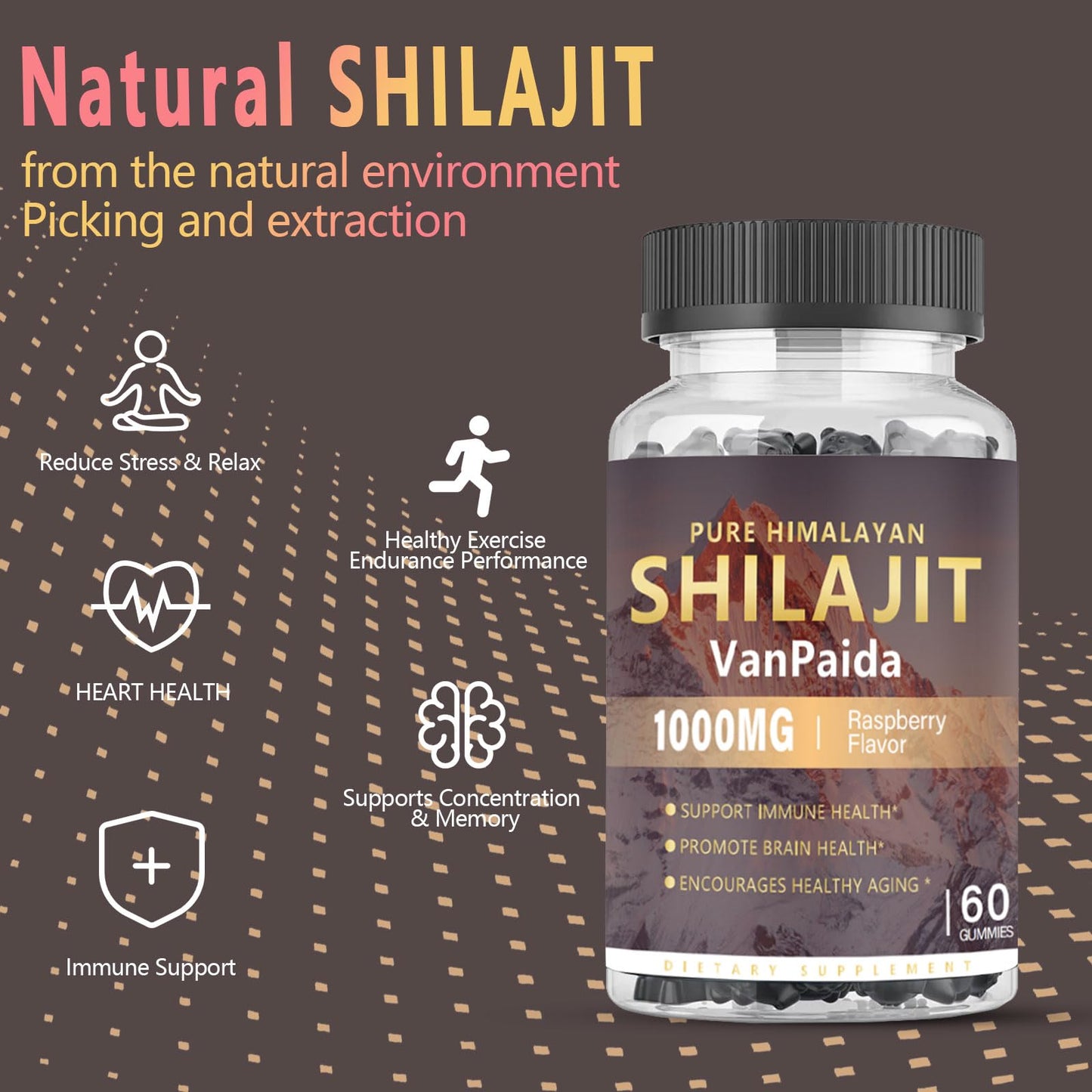 Sugar Free Shilajit Gummies - Energy, Brain & Immune Support | 85 Minerals & Ashwagandha | Raspberry