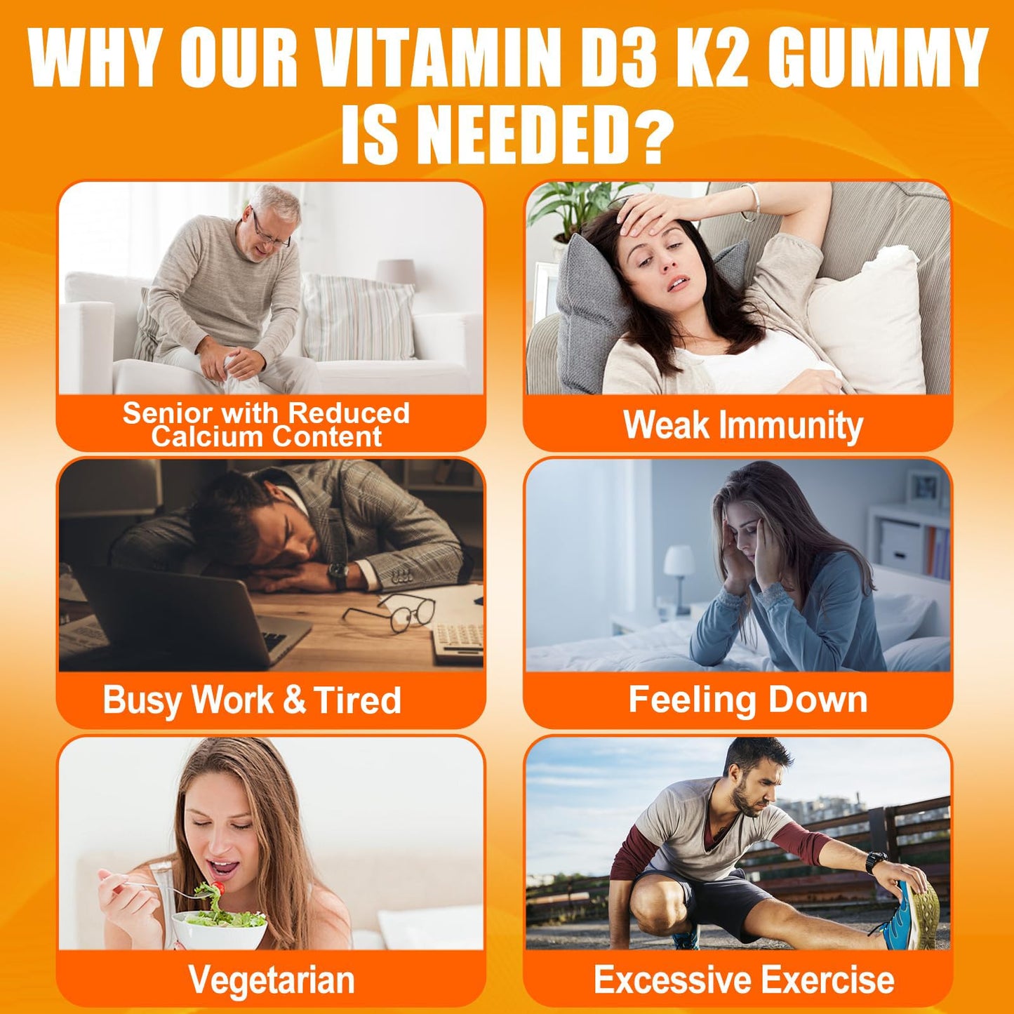 Vitamin D3 K2 Gummies for Adults – 5000IU D3 + 120mcg MK-7 K2 | Sugar-Free, Omega-3 & B Vitamins