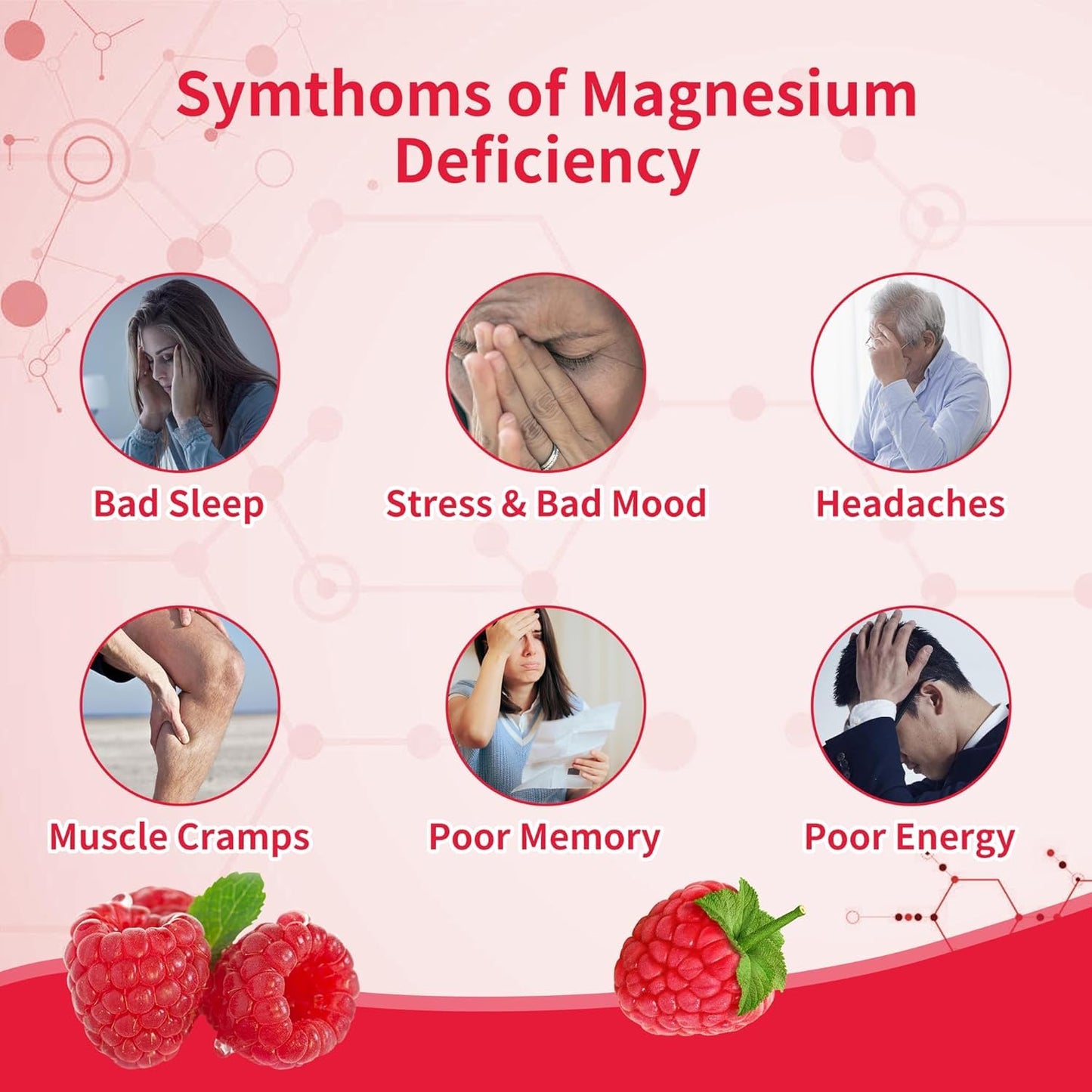 Magnesium Glycinate Gummies 500mg – Sugar Free, Potassium & Vitamin D3 + CoQ10 | Relaxation & Sleep Support | 60 Raspberry Gummies
