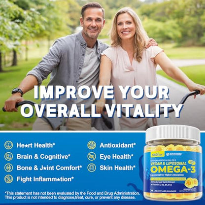 Vegan Omega-3 Gummies 1000mg with CoQ10 & Magnesium - EPA 600mg / DHA 400mg (Algae Liposomal)