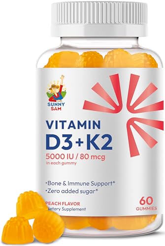 Sugar-Free Vitamin D3 K2 Gummies 5000 IU – Immune & Bone Support for Adults | Vegan, Halal, Gluten-Free