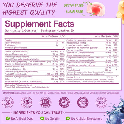 Sugar Free Women's Multivitamin Gummies with Iron – Immune & Skin Health | 60 Count