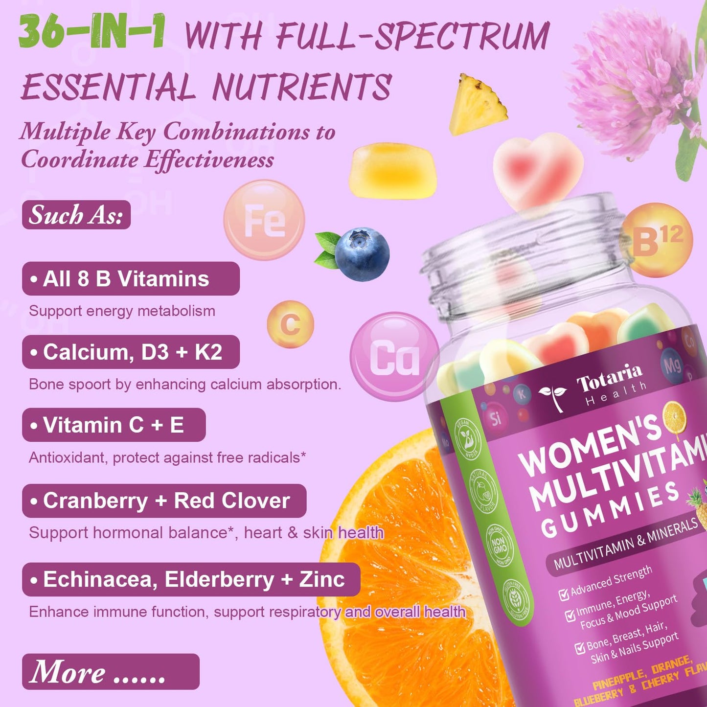 Sugar Free Women's Multivitamin Gummies with Iron – Immune & Skin Health | 60 Count