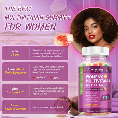 Sugar Free Women's Multivitamin Gummies with Iron – Immune & Skin Health | 60 Count