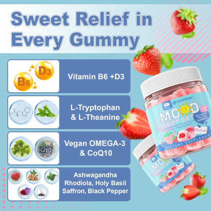 Sugar Free Ashwagandha Calm Gummies | L-Theanine, Vitamin D3, Vegan Omega-3