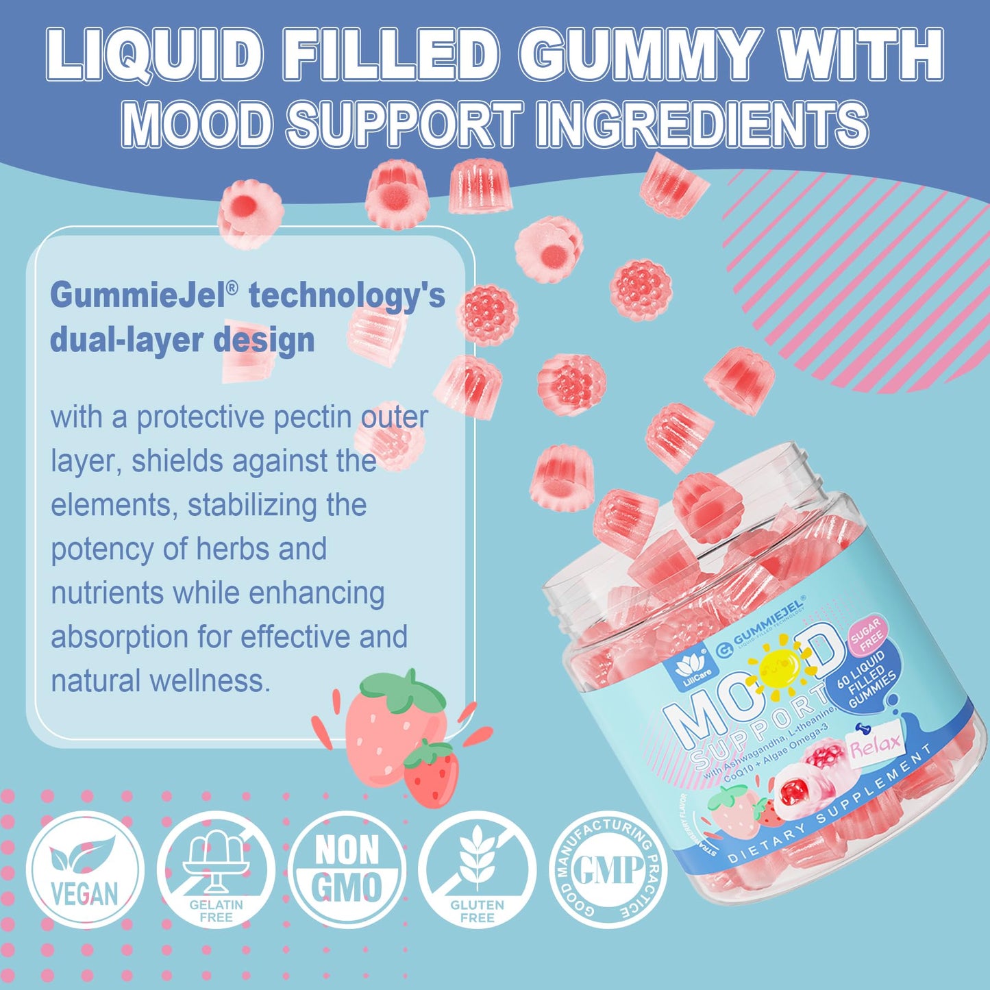 Sugar Free Ashwagandha Calm Gummies | L-Theanine, Vitamin D3, Vegan Omega-3