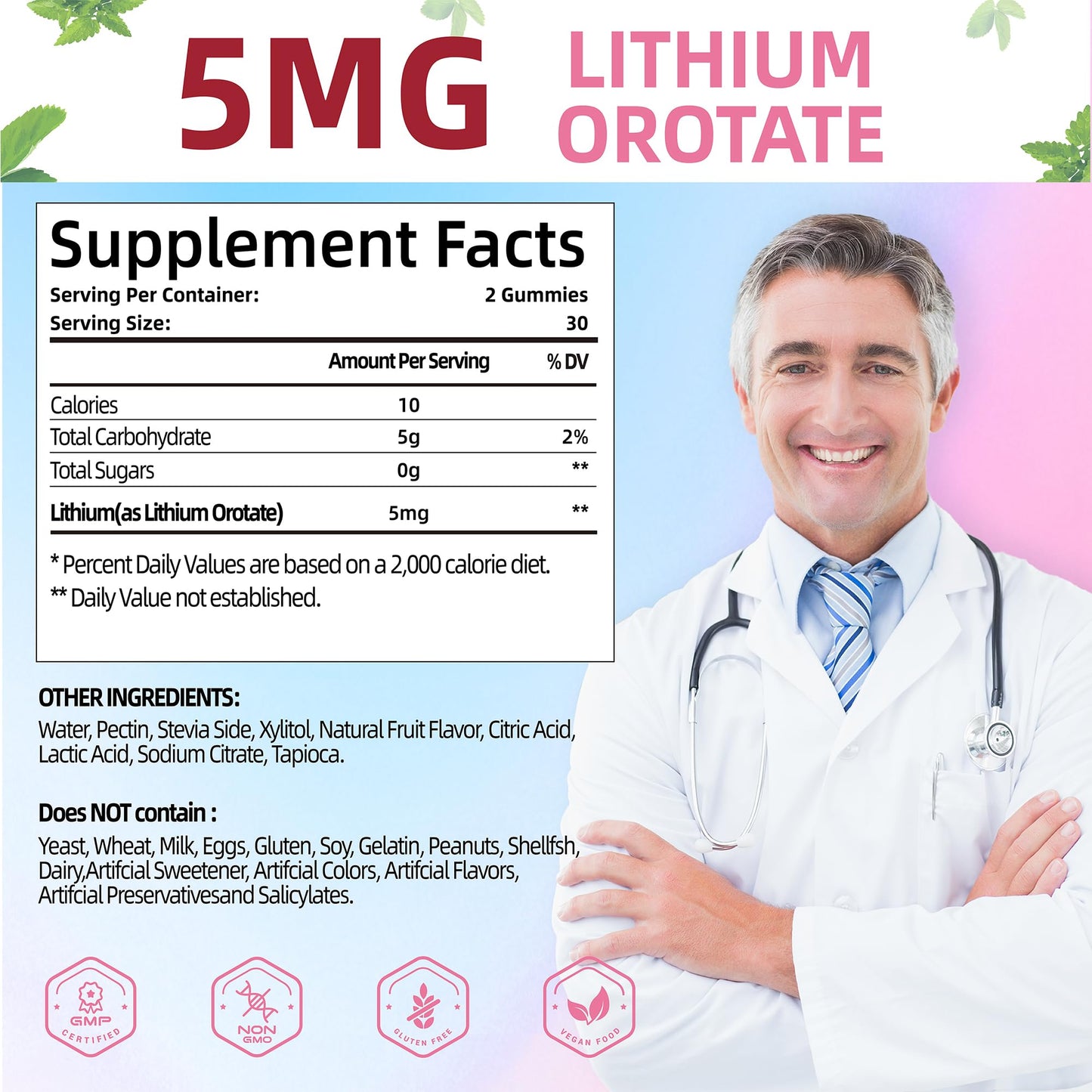 SUGAWITA Lithium Orotate Gummies 5mg – Vegan, Non-GMO, 60 Count