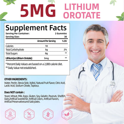 SUGAWITA Lithium Orotate Gummies 5mg – Vegan, Non-GMO, 60 Count
