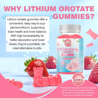 SUGAWITA Lithium Orotate Gummies 5mg – Vegan, Non-GMO, 60 Count