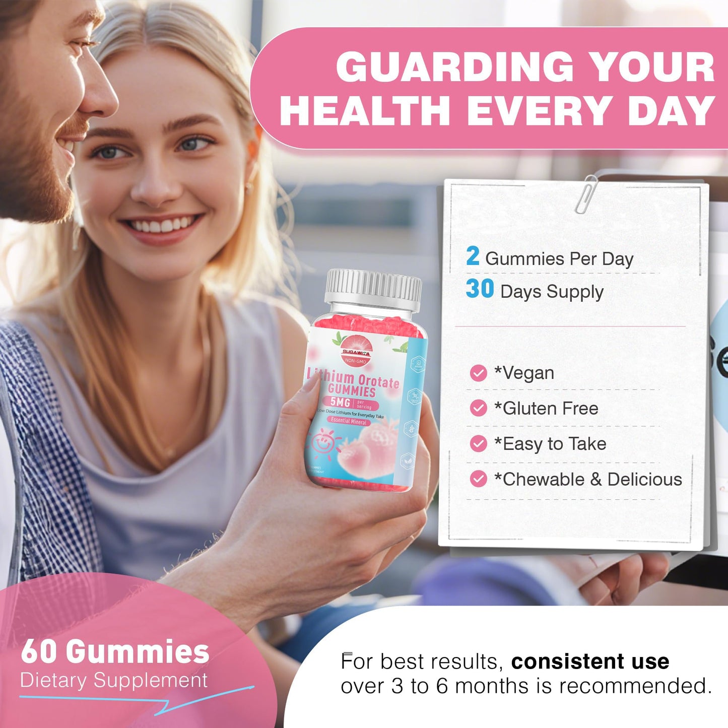 SUGAWITA Lithium Orotate Gummies 5mg – Vegan, Non-GMO, 60 Count