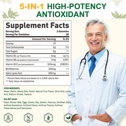 SUGAWITA R-Alpha Lipoic Acid 600mg + Benfotiamine – Nerve Support Gummies (Vegan)