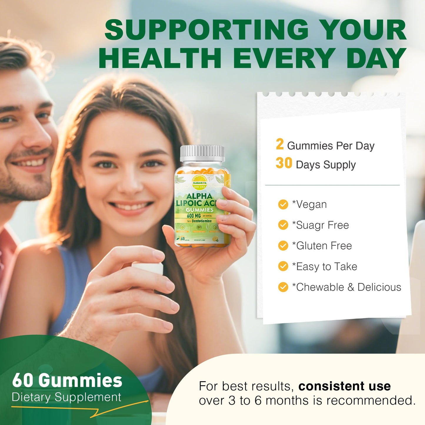 SUGAWITA R-Alpha Lipoic Acid 600mg + Benfotiamine – Nerve Support Gummies (Vegan)
